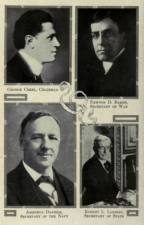 Plate of four portraits: George Creel, chairman, and the Secretaries of War, the Navy and State, the members named in the executive order