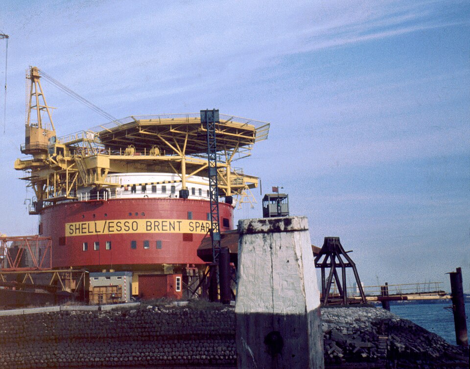 The Shell/Esso Brent Spar oil storage buoy under construction, 1975