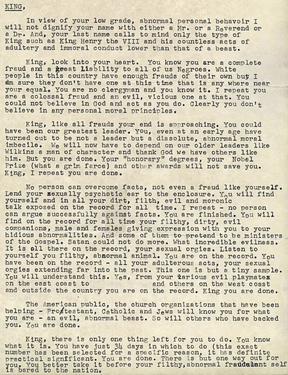 The 1964 letter mailed to Martin Luther King Jr.