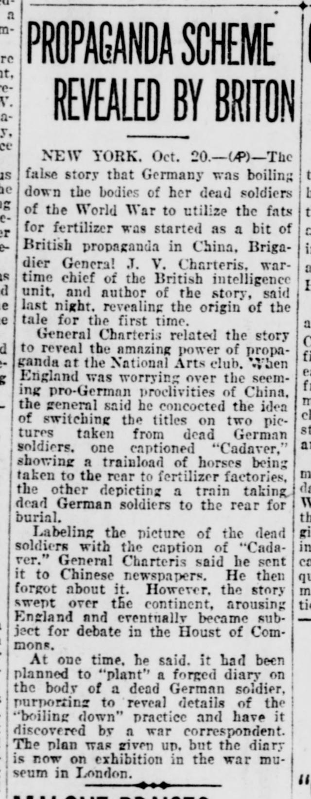 San Antonio Light, 20 October 1925: "Propaganda Scheme Revealed by Briton"