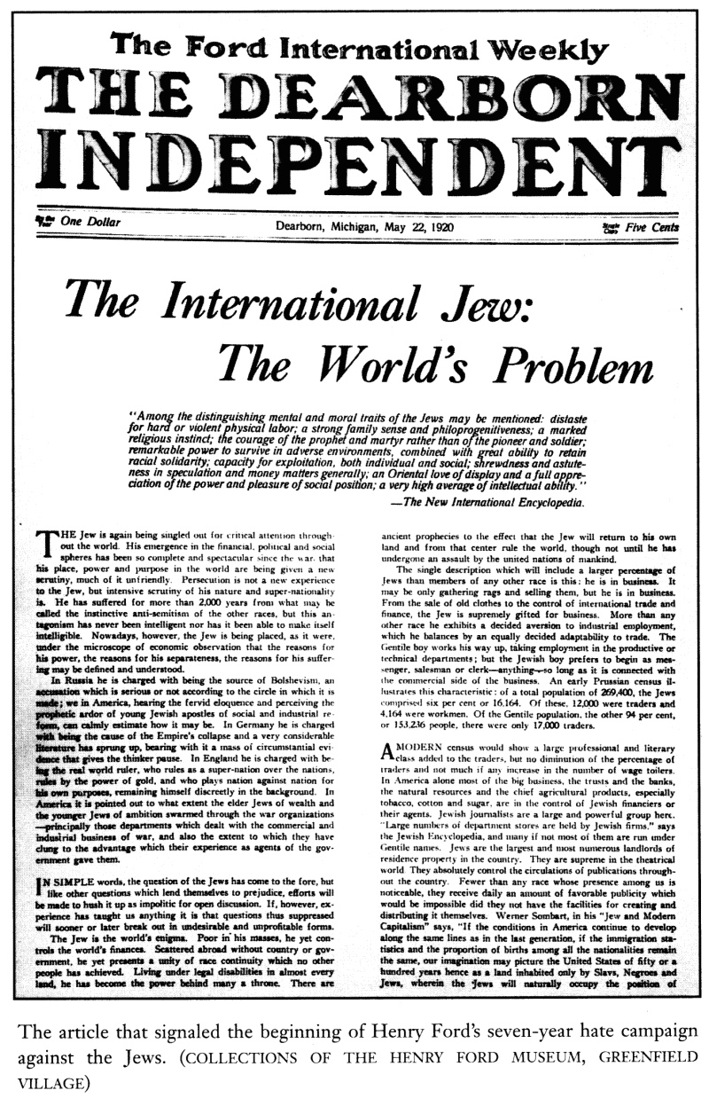 The Dearborn Independent, 22 May 1920: the first page of "The International Jew: The World's Problem"
