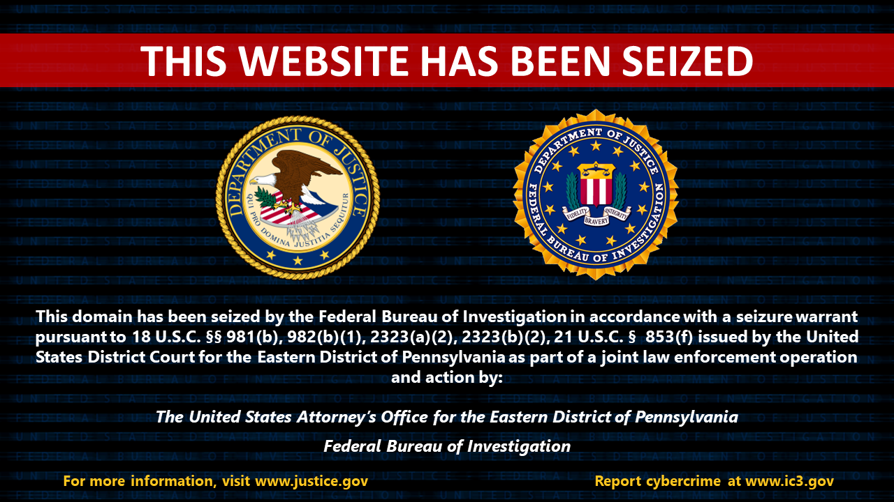 FBI seizure banner placed on 32 domains used by the Russian Doppelganger campaign, 2024