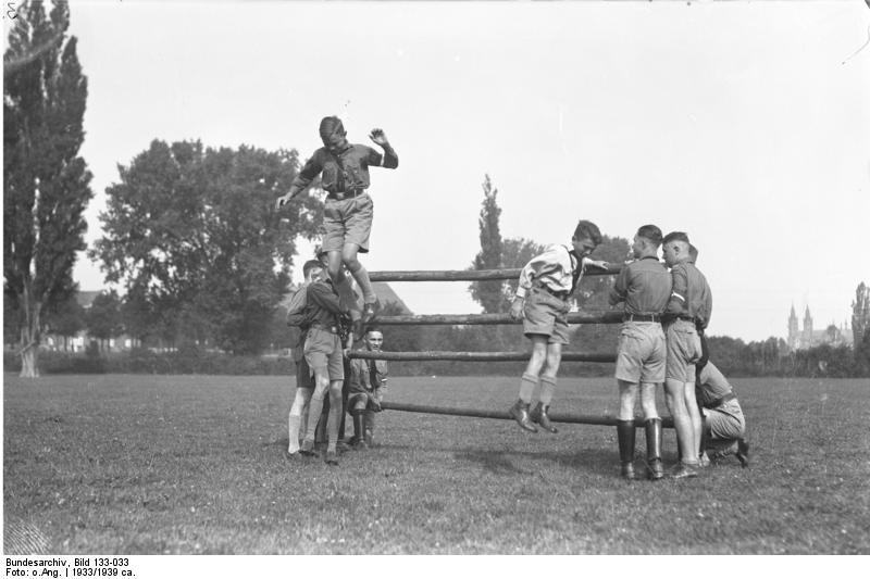 Hitler Youth members practicing terrain sport (Geländesport) exercises