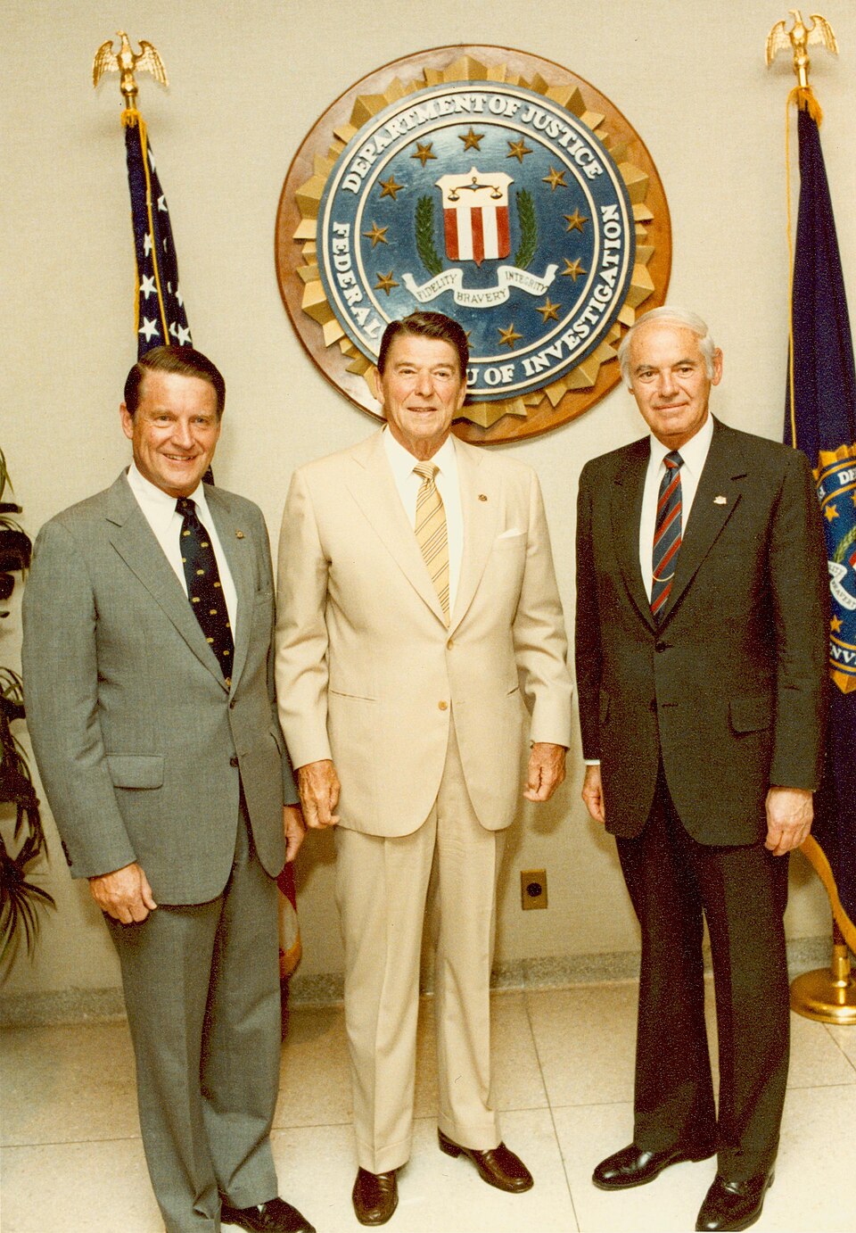William H. Webster, Ronald Reagan and William French Smith at FBI Headquarters, 1983