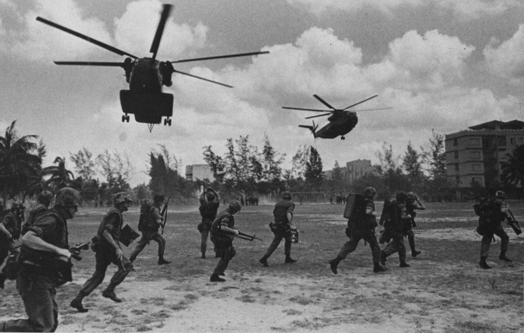 U.S. Marines deploy at Landing Zone Hotel in Phnom Penh during Operation Eagle Pull, 12 April 1975