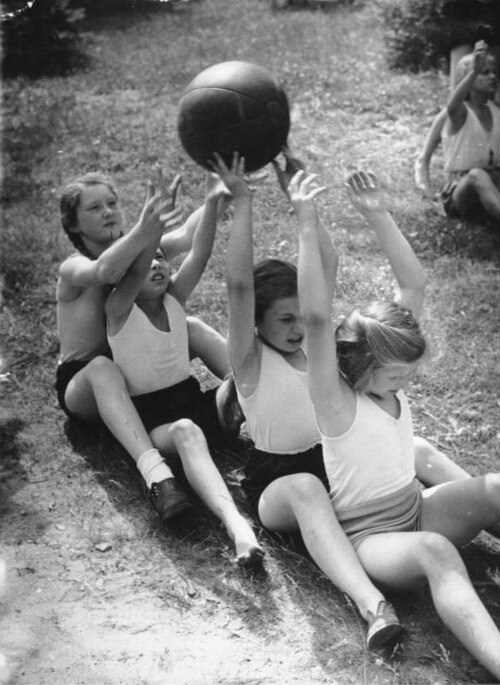 Ball games staged for a press visit to a KLV camp, 30 June 1941