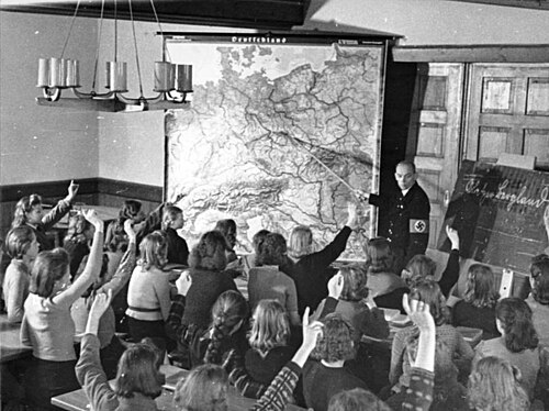Berlin children evacuated to a KLV camp in Silesia, in a classroom geography lesson