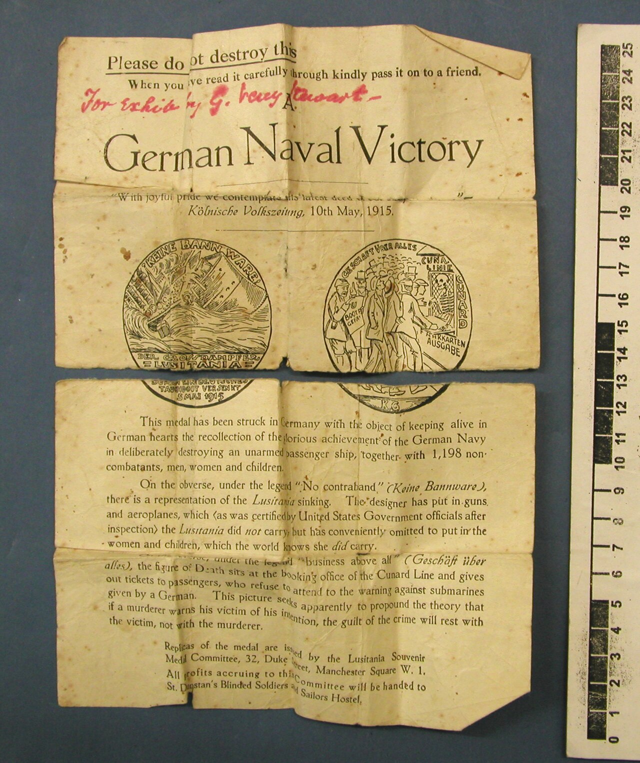 A German Naval Victory: leaflet issued with the British copy of the medal