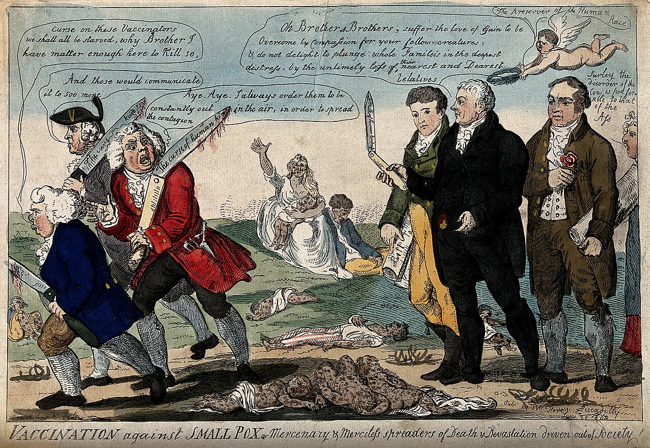 Vaccination against Small Pox, or Mercenary and Merciless Spreaders of Death and Devastation Driven out of Society!, Isaac Cruikshank, 1808