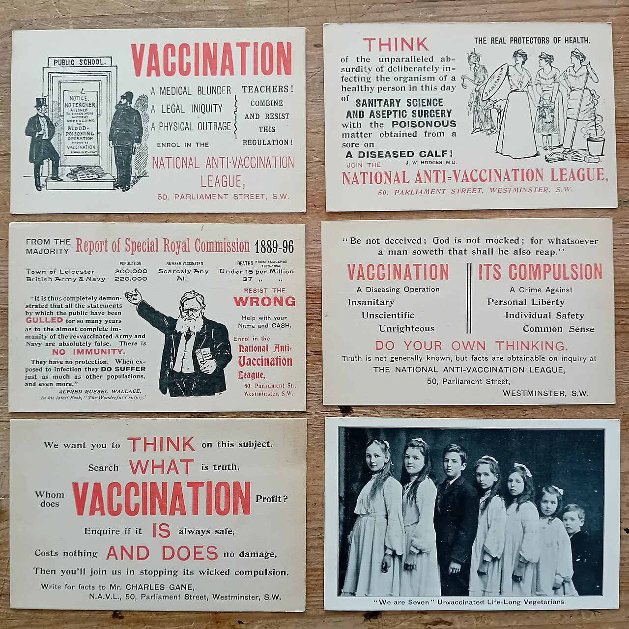 National Anti-Vaccination League postcards, c. 1898