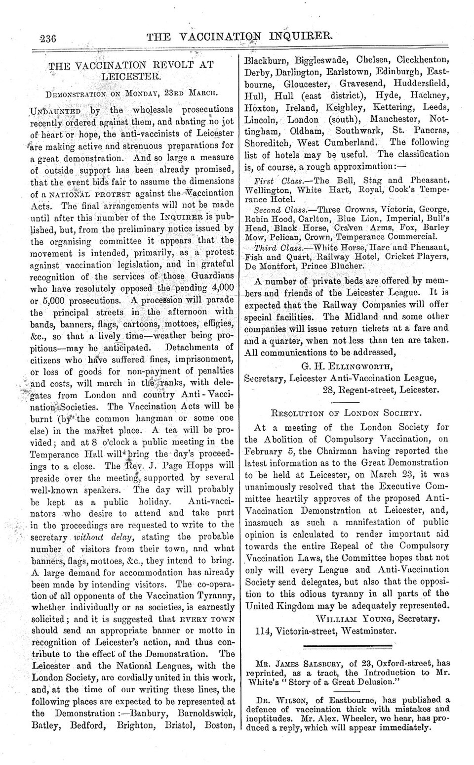 The Vaccination Inquirer, The Vaccination Revolt at Leicester, 1885