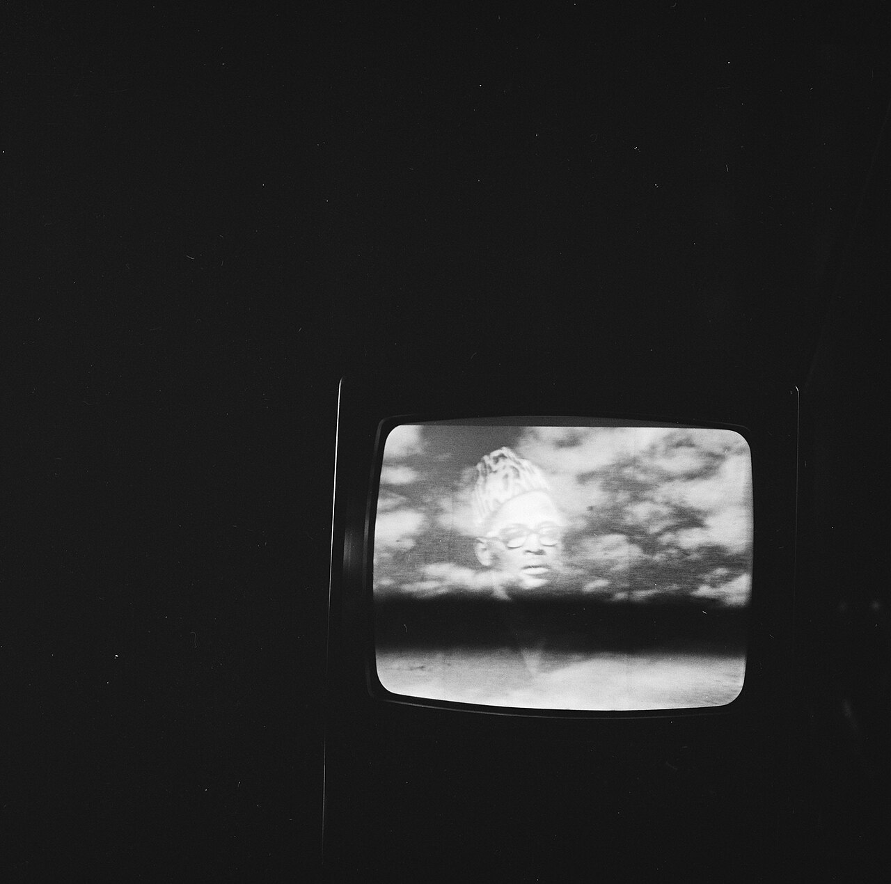 Mobutu's face superimposed on clouds during a Zairian television broadcast, 24 October 1973