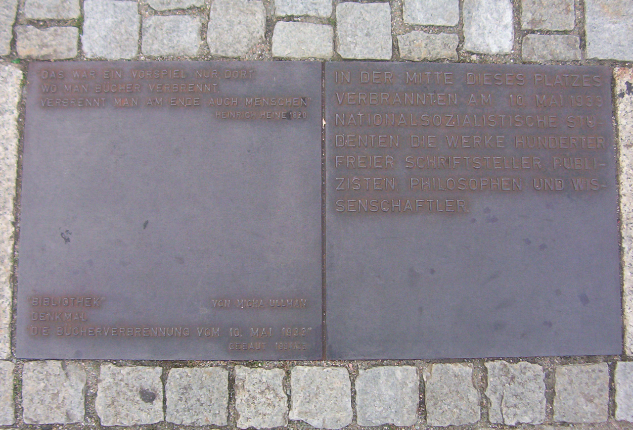 Memorial plaque on Bebelplatz, Berlin, quoting Heine's Almansor