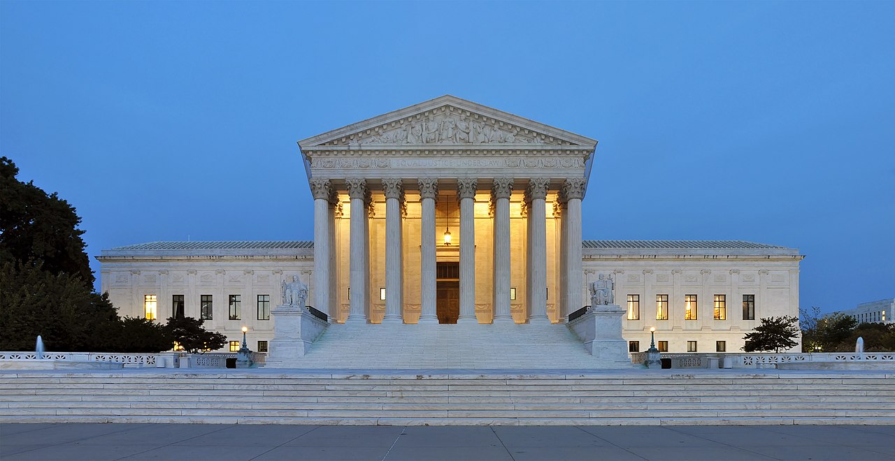 West facade of the United States Supreme Court Building at dusk, Washington, D.C.