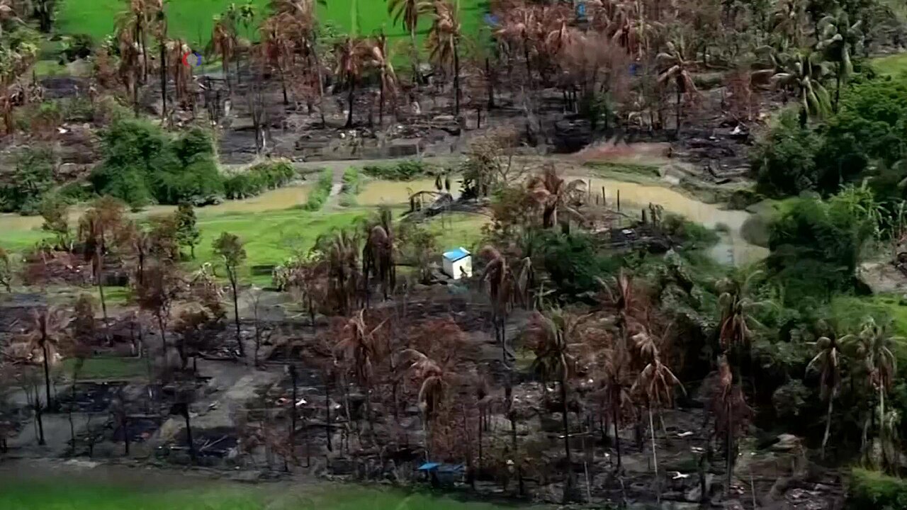 Aerial view of a burned Rohingya village, Rakhine State, September 2017