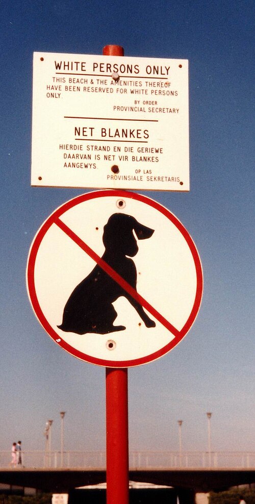 Whites-only beach signs, Muizenberg, 1985