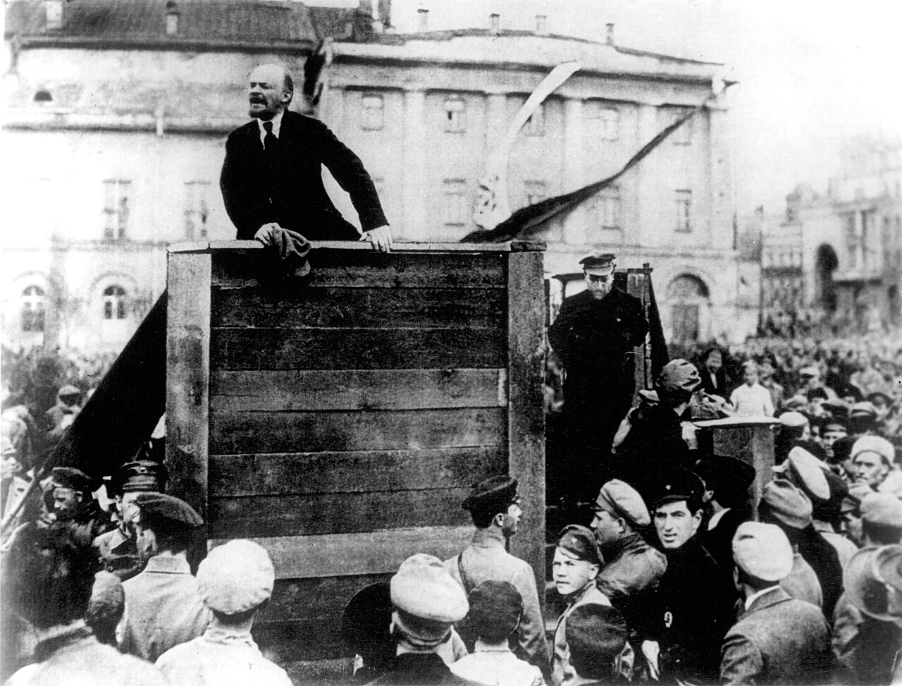 The same 1920 photograph with Trotsky and Kamenev removed from the steps