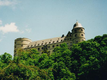 Wewelsburg castle, Büren, North Rhine-Westphalia, seen from below through trees
