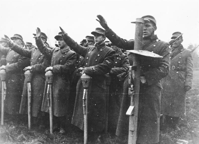 Volkssturm members lined up for their oath-taking ceremony in East Prussia