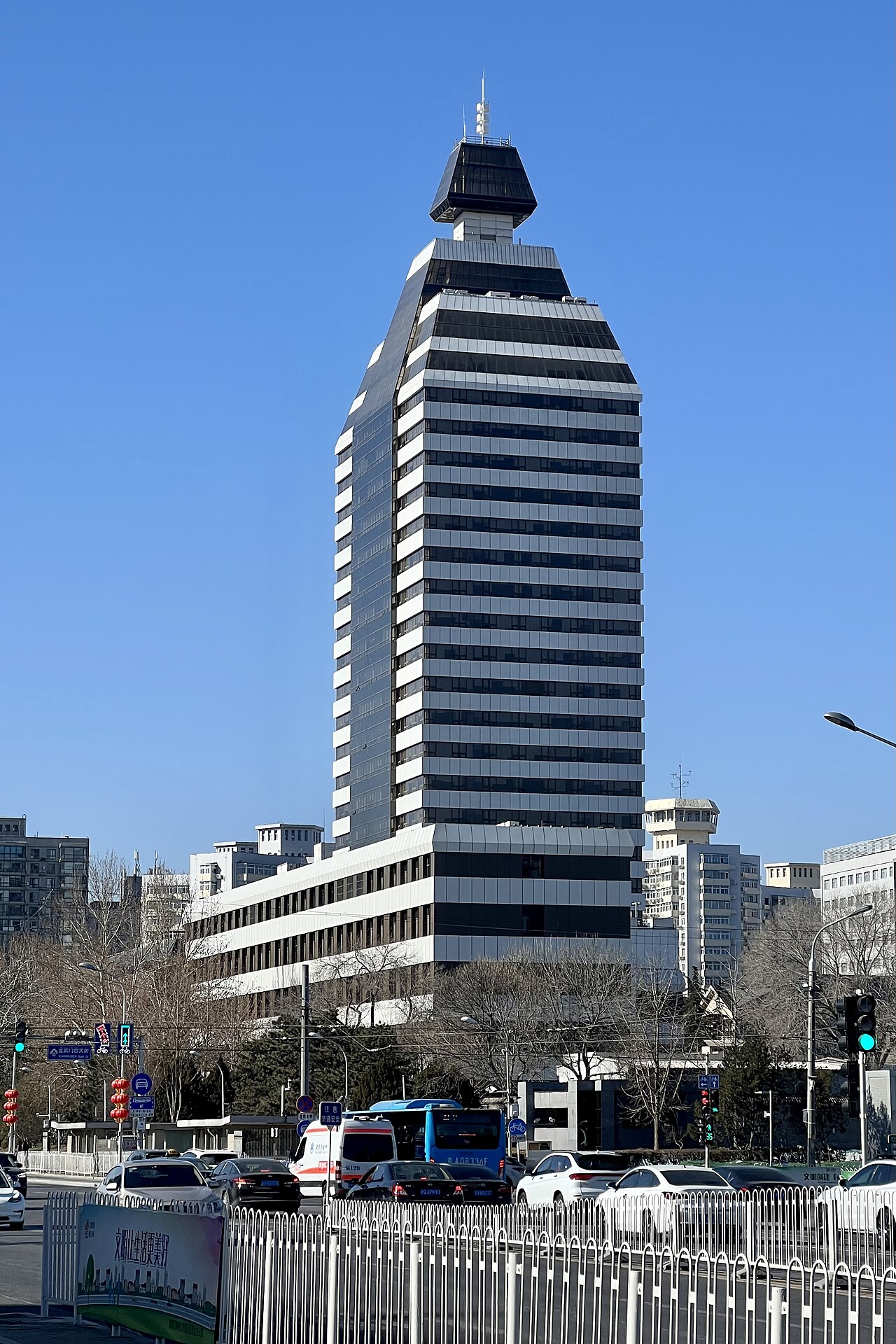 Main building of Xinhua News Agency, Beijing, seen from the Xuanwumen intersection, January 2023