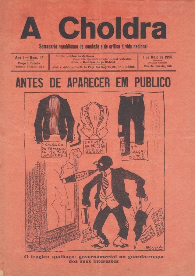 A Choldra, no. 14, cover (Lisbon, 1 May 1926): "Antes de aparecer em publico"
