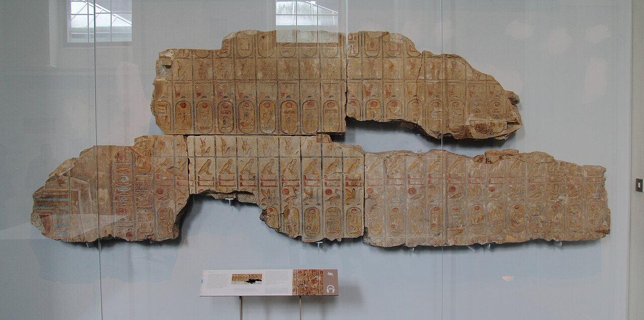 Fragments of the Abydos king list from Ramesses II's temple, in the British Museum: rows of royal cartouches