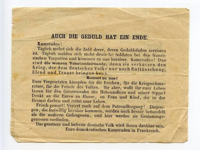 Auch die Geduld hat ein Ende (Even Patience Has an End), German-language leaflet for German soldiers