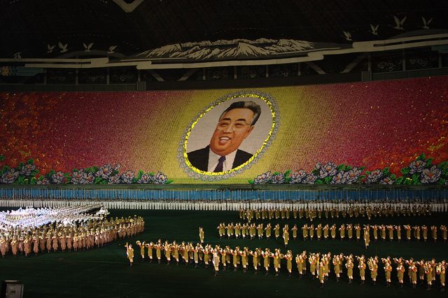Arirang Mass Games: card-section portrait of Kim Il Sung, Pyongyang (photographed 2007)