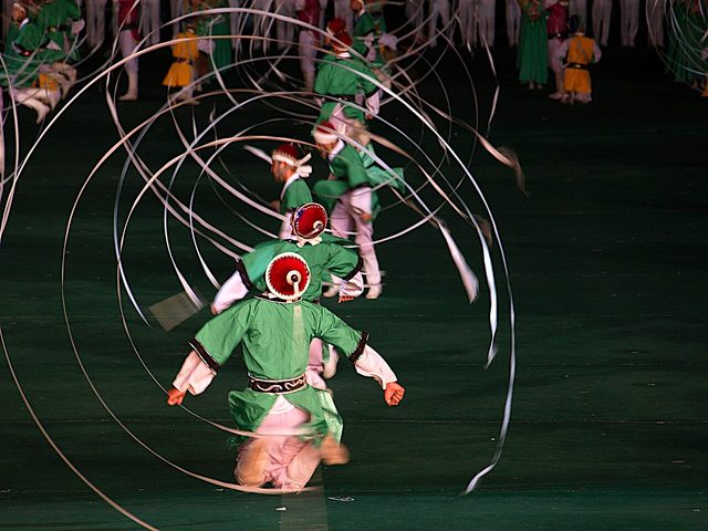 Arirang Mass Games: Sangmo nori ribbon-hat dance, May Day Stadium, Pyongyang (photographed 2008)