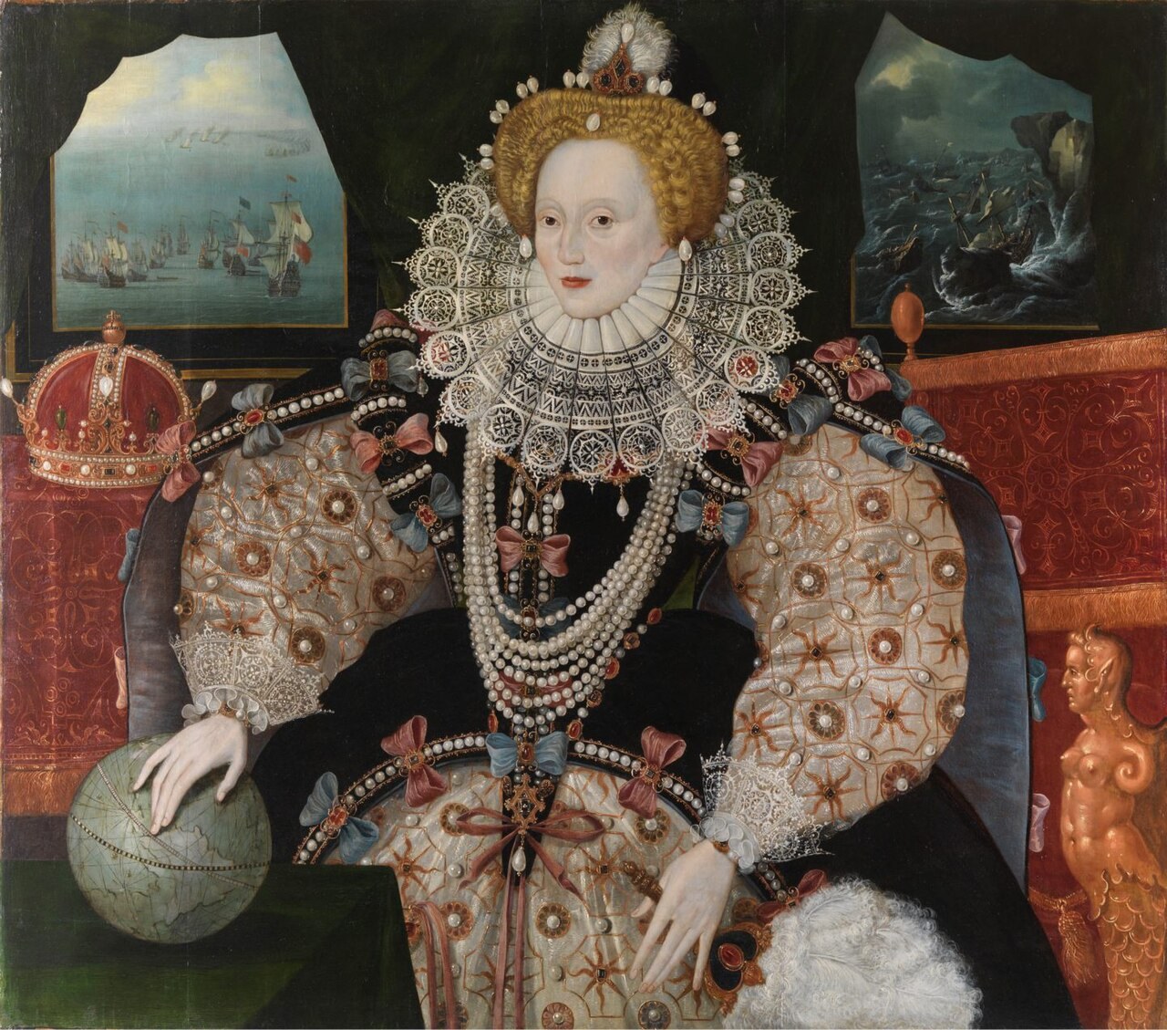 The Armada Portrait of Elizabeth I (Royal Museums Greenwich version), oil on panel