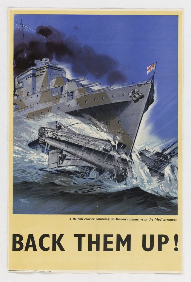 A British Cruiser Ramming an Italian Submarine in the Mediterranean - Back Them Up!
