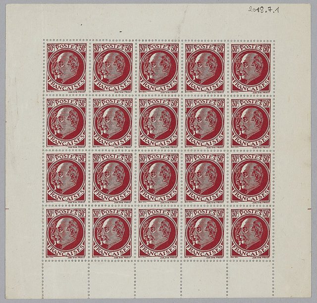 BCRA forged Vichy 30c Pétain-Laval stamp, sheet of twenty (London, 1942-44)