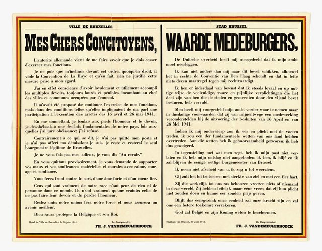 Mes Chers Concitoyens... / Waarde Medeburgers, (Ville de Bruxelles / Stad Brussel notice, 30 June 1941)