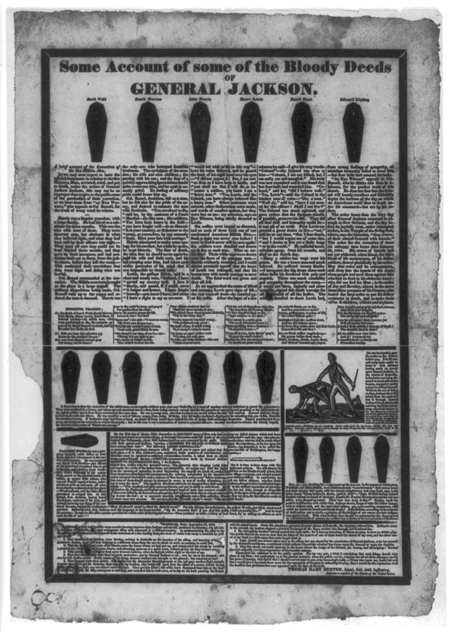 "Some Account of some of the Bloody Deeds of General Jackson" coffin handbill (1828)