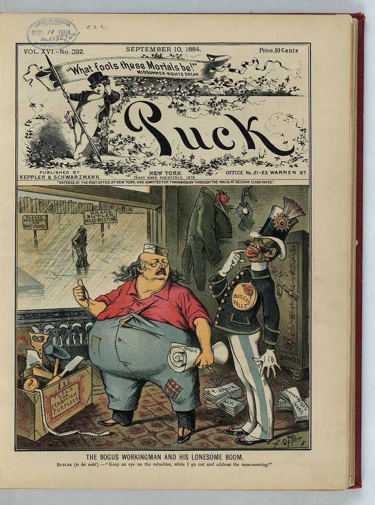 The bogus workingman and his lonsome boom, Puck, 10 September 1884