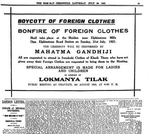 The Bombay Chronicle reports a foreign-cloth bonfire (1921)