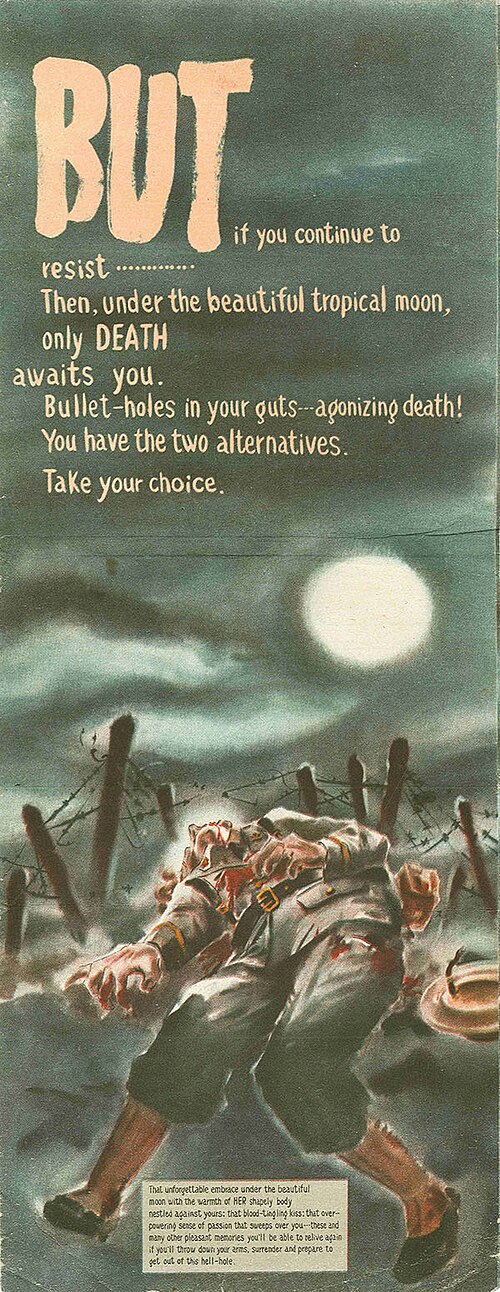 'BUT if you continue to resist...' (Japanese leaflet to Australian troops)