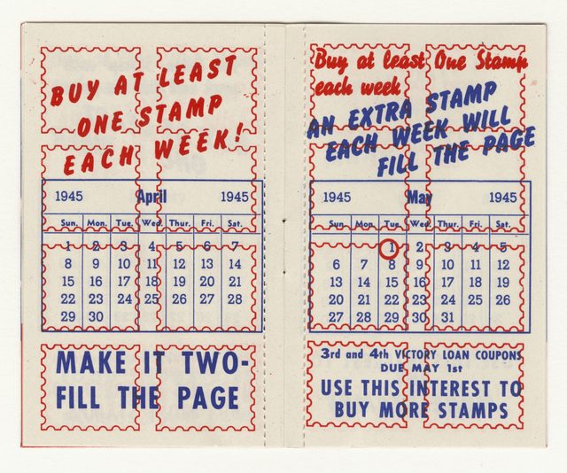 The 25 Club [7]: War Savings Stamp booklet, April-May 1945 calendar pages