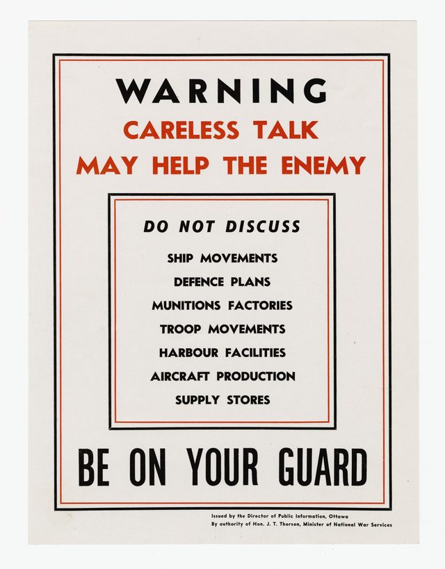 Warning: Careless Talk May Help the Enemy. Be on Your Guard