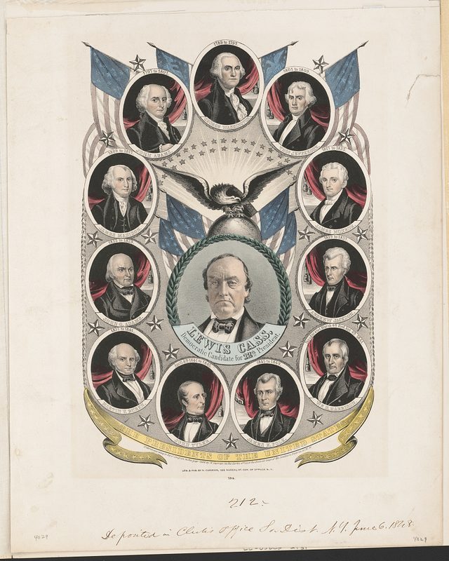 The Presidents of the United States: Lewis Cass, Democratic Candidate for 12th President (Currier), 1848