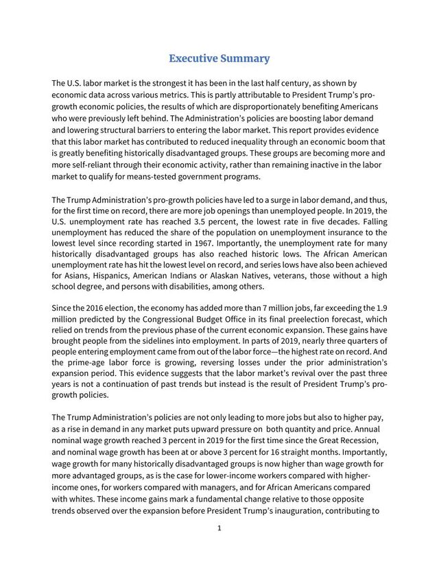 CEA report 'The Impact of the Trump Labor Market on Historically Disadvantaged Americans' (executive summary)