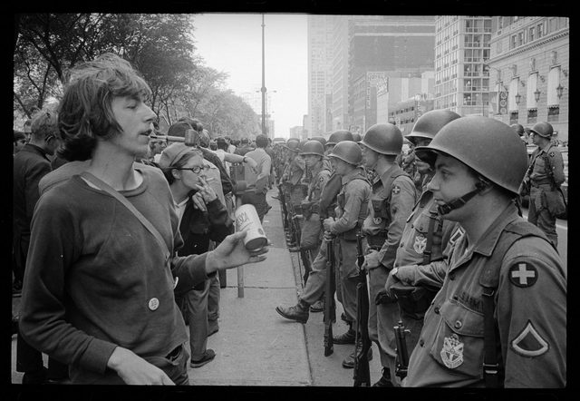 Grant Park, Chicago: demonstrator and National Guard (Democratic convention)