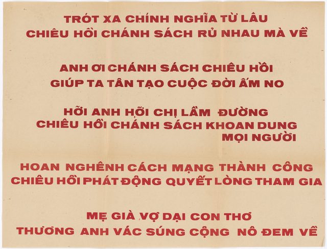 Chieu Hoi verse poster 406a, red lettering (Vietnamese poster distributed in Saigon)