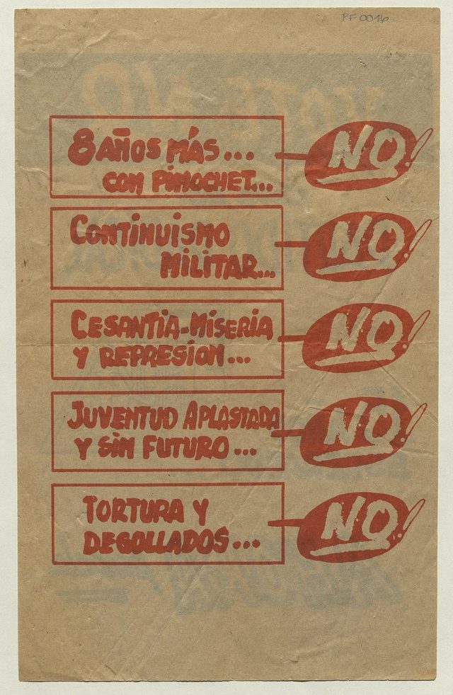 "8 años más... con Pinochet... NO!" leaflet (Partido Radical, Chile, 1988)