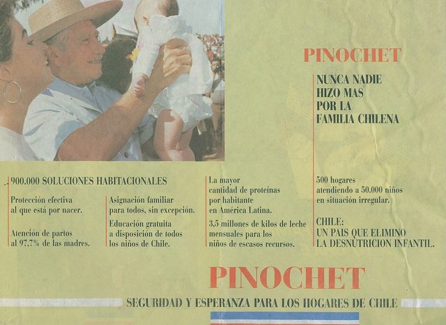 "Pinochet: Nunca nadie hizo más por la familia chilena": 1988 plebiscite pamphlet