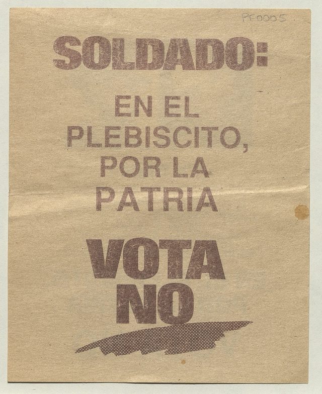 "Soldado: en el plebiscito, por la patria vota NO" leaflet (1988)