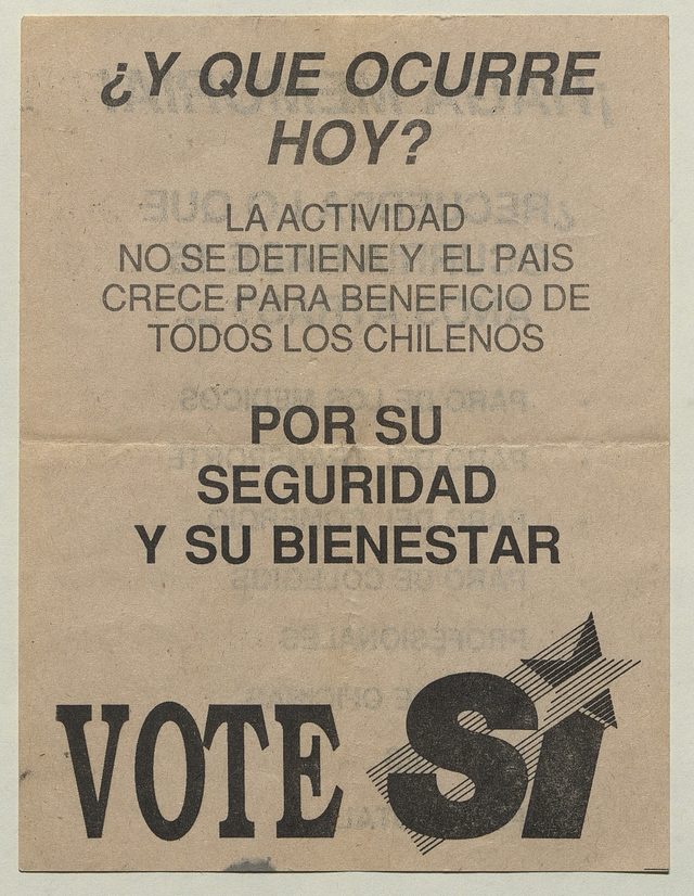 "¿Y qué ocurre hoy? ... Vote SÍ" leaflet (Chile, 1988)