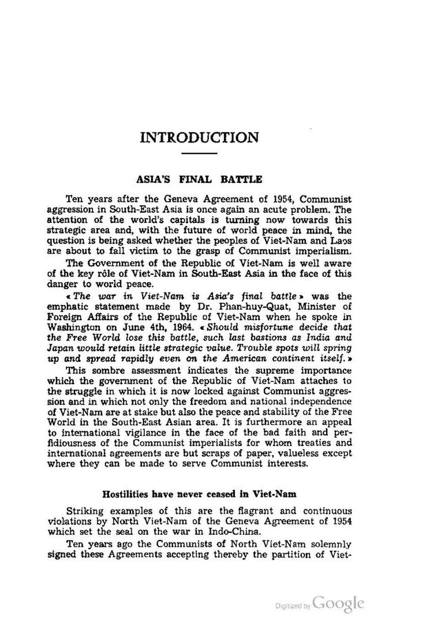 Communist Aggression Against the Republic of Viet-Nam (Ministry of Foreign Affairs, Saigon, July 1964), introduction 'Asia's Final Battle', page 9