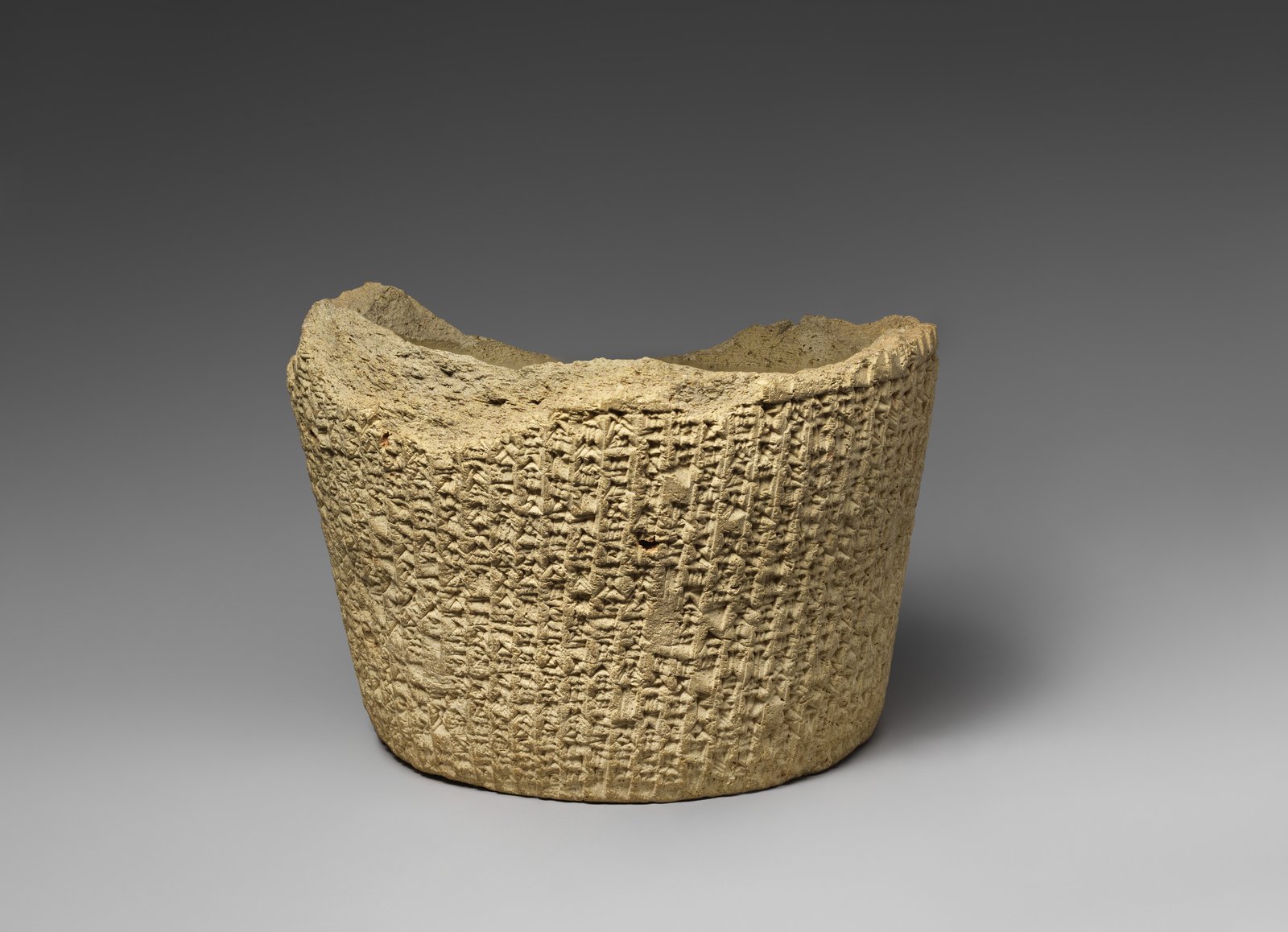 Clay cylinder with the Ehulhul inscription of Nabonidus, king of Babylon, describing work on three temples