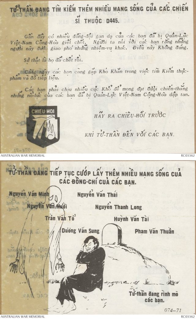 Tử-thần đang tìm kiếm thêm nhiều mạng sống (The Shadow of Death Is Seeking More Lives), Chieu Hoi leaflet ATF-074-71